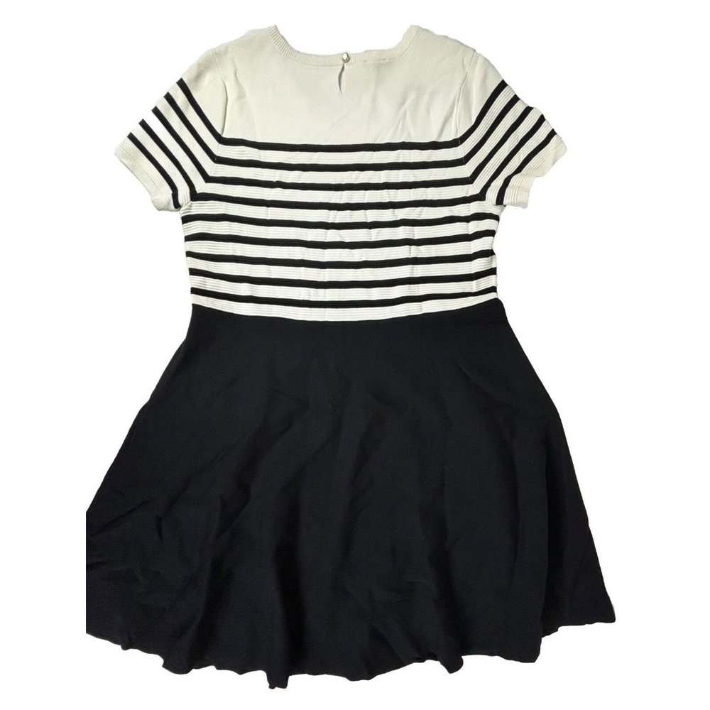 TALBOTS Striped A-Line Mini Dress Career Textured Keyhole Slimming Large NWOT - Picture 2 of 10